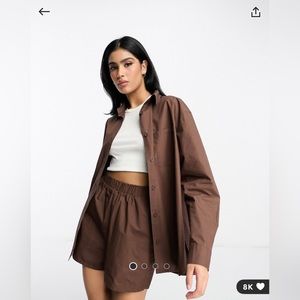 asos oversized button up shirt in chocolate